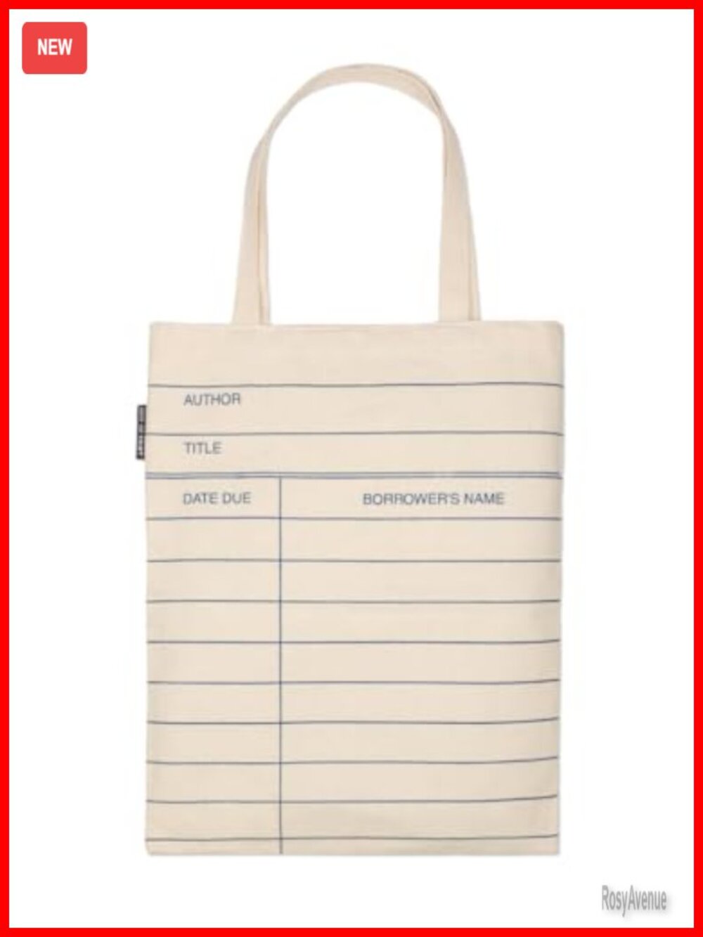 Cotton Canvas Tote Bag Library Card Design Inner Pocket Book Lover Gift